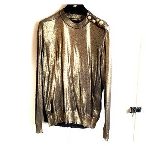 Balmain x H&M gold lamé jersey knit thin LS top